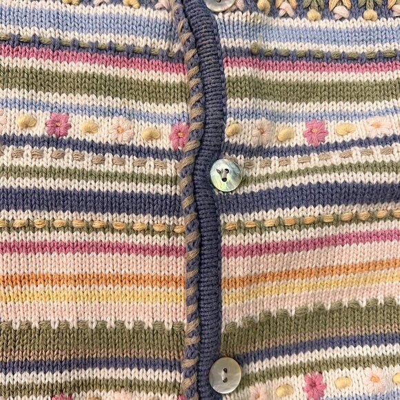 Vintage Talbots Spring Knitted Pastel Floral Cotton Cardigan Button Up Sz PS - Picture 5 of 12
